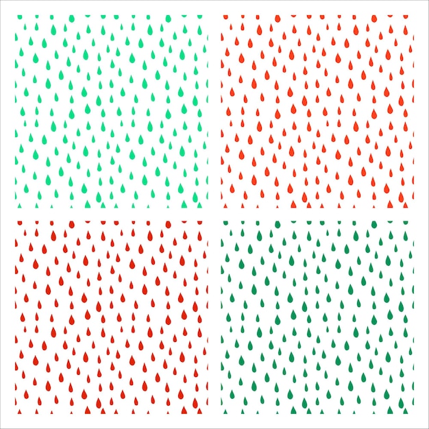 Set van 4 witte naadloze patronen met groene en oranje regendruppels