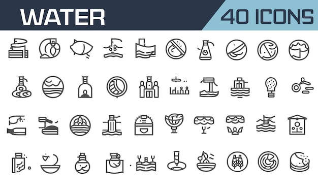 Set van 40 contour iconen gerelateerd aan water Lineaire icoon collectie Bewerkbare stroke vector