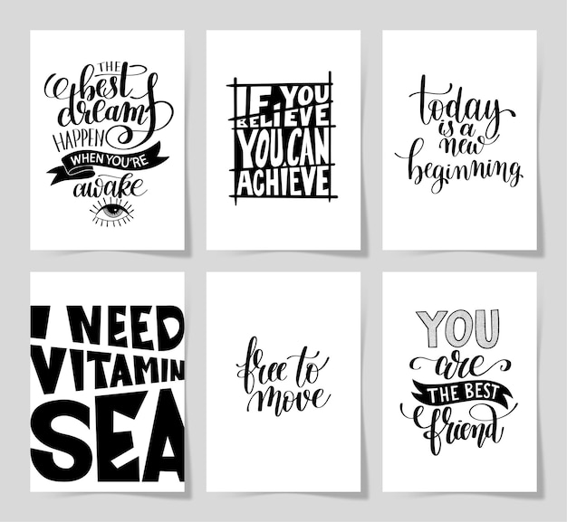 Set van 6 handgeschreven belettering positieve inspirerende citaat posters over het leven A4-formaat