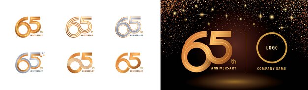 Set van 65e verjaardag logo-ontwerp, vijfenzestig jaar vieren verjaardag logo meerdere regels.