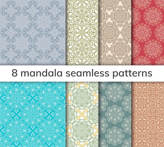 Set van 8 patronen collectie Arabische Indiase Japanse islamitische motieven Mandala naadloze patroon