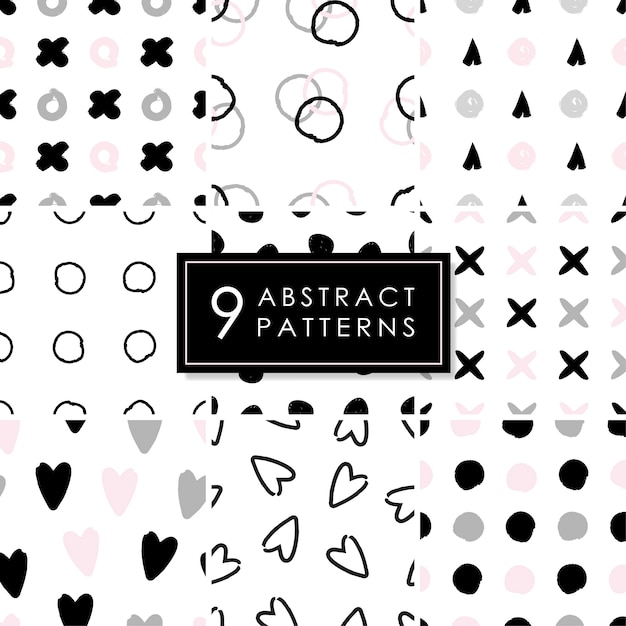 Vector set van 9 abstracte naadloze patronen.