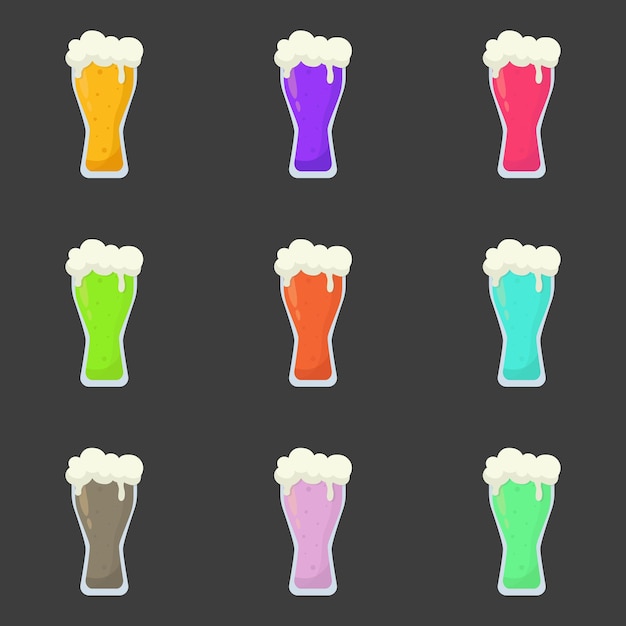 Vector set van 9 alcoholische bier schuimende kleurrijke cocktails vector