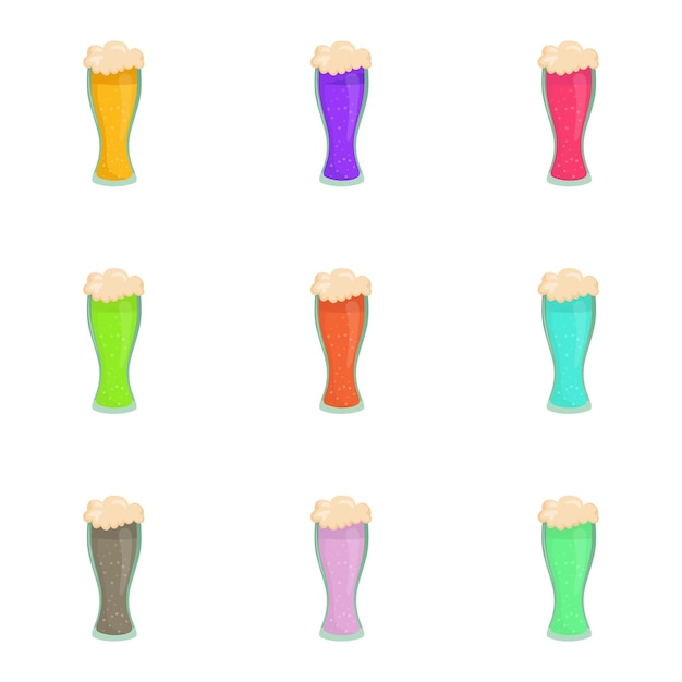 Set van 9 alcoholische bier schuimende kleurrijke cocktails Vector