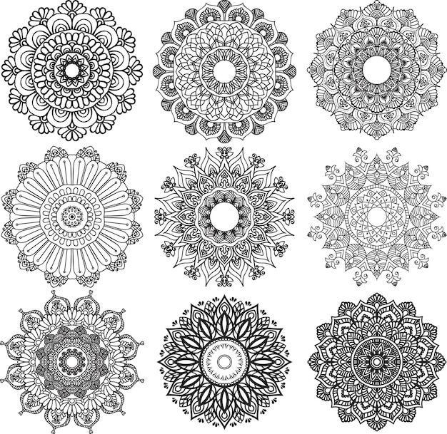 Set van 9 mandala patroon sjabloon
