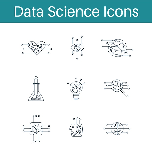 Vector set van 9 pictogrammen voor gegevenswetenschap