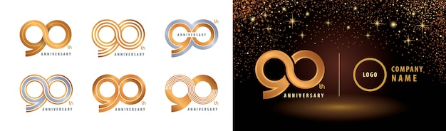 Set van 90e verjaardag logo-ontwerp, negentig jaar jubileumviering