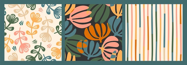Set van abstract eenvoudig naadloos patroon met bloemen Modern ontwerp voor papieren omslagstof interieur en andere