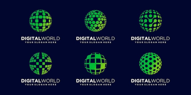 Set van abstracte aarde digitale Logo vector ontwerpsjabloon.