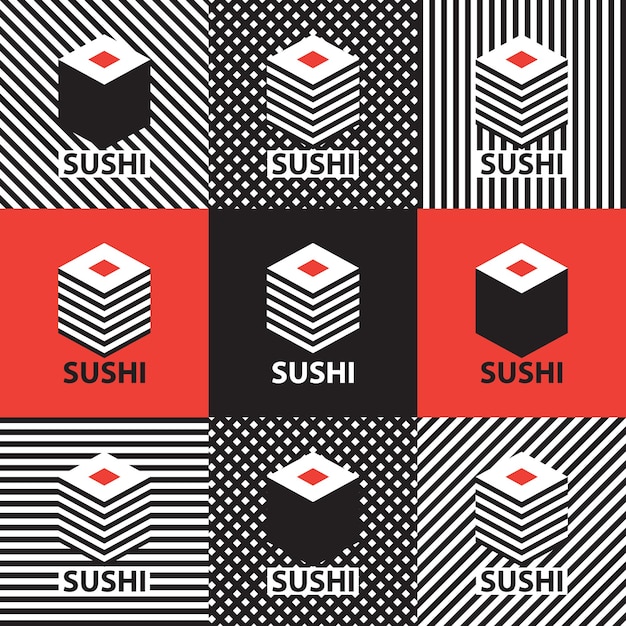set van abstracte banners op thema van sushi
