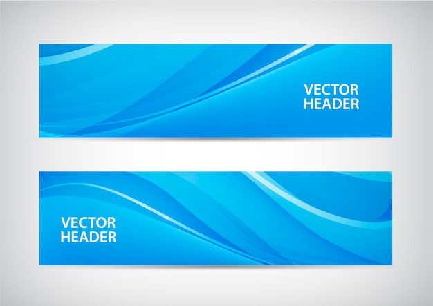 set van abstracte blauwe golvende headers, waterstroom banners.