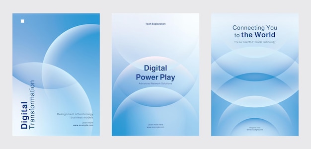 Set van abstracte blauwe gradiënt poster sjabloon showcasing digitale gegevensanalyse en innovatie Set van poster sjabloonen in blauw met digitale technologie en gegevensbeveiliging Poster sjabloon vector set