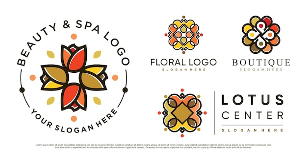 Set van abstracte bloemen schoonheid logo ontwerp illustratie met creatief element premium vector