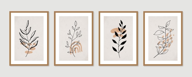 Set van abstracte botanische kunst aan de muur Verzameling van posters met hedendaagse kunst Minimale en natuurlijke kunst aan de muur