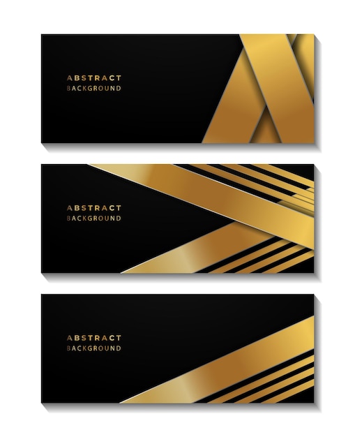 Set van abstracte donkere zwarte gradiënt luxe gouden lijn sjabloon premium achtergrond vector