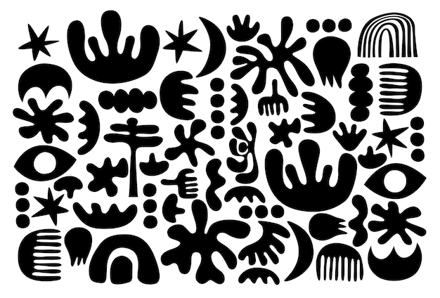 set van abstracte doodle iconen en natuur silhouetten