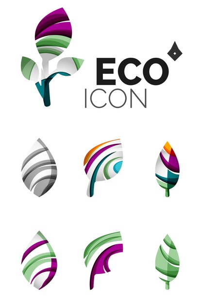 Set van abstracte eco blad pictogrammen bedrijfslogo natuur concepten schoon modern geometrisch ontwerp