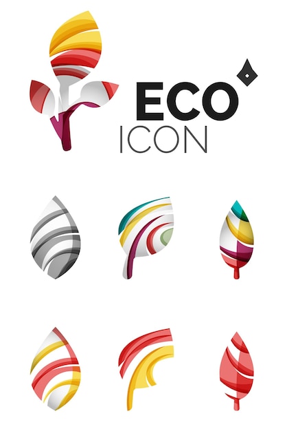 Set van abstracte eco blad pictogrammen bedrijfslogo natuur concepten schoon modern geometrisch ontwerp