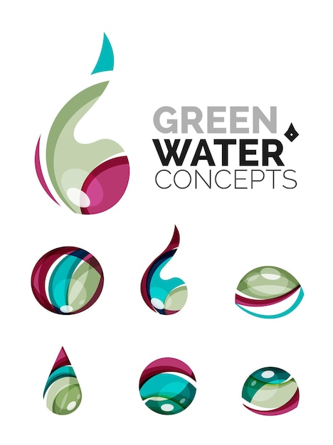 Vector set van abstracte eco water pictogrammen bedrijfslogo natuur groene concepten schoon modern geometrisch ontwerp