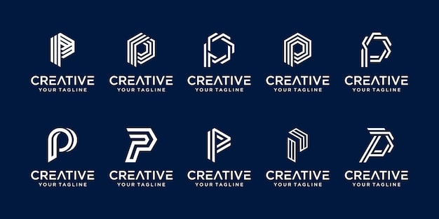 Set van abstracte eerste letter P logo sjabloon.