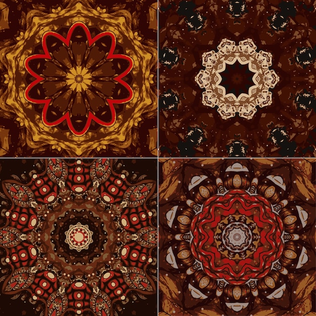Set van abstracte etnische vector mandala behang afbeelding van gebogen driehoeken