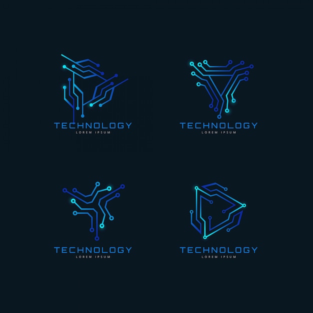 Set van abstracte geometrische circuit tech-logo