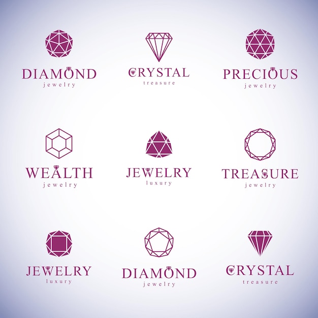 Set van abstracte geometrische vectorvormen die het beste kunnen worden gebruikt als luxe logo. Briljante sieraden teken.