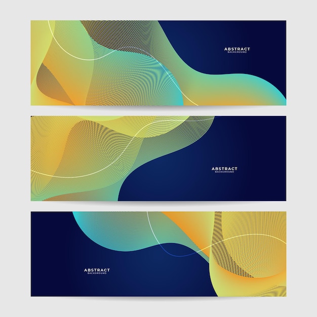 Set van abstracte golf vloeiende banner achtergrondontwerp vector illustratie vloeiende deeltjes golf dynamische beweging stream digitale technologie kromme lijnen
