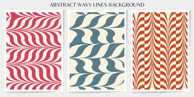 Set van abstracte golvende lijnen naadloze patroon Sunburst swirl grunge golven retro groovy kleur voor vintage vibes poster platte vector achtergrond geïsoleerd