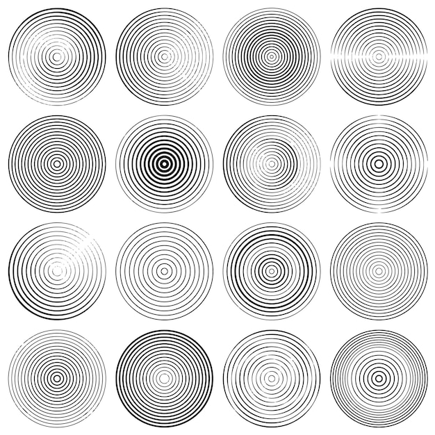 Set van abstracte halftone gestreepte cirkels symbool van rimpeleffect vectorelementen voor ontwerp