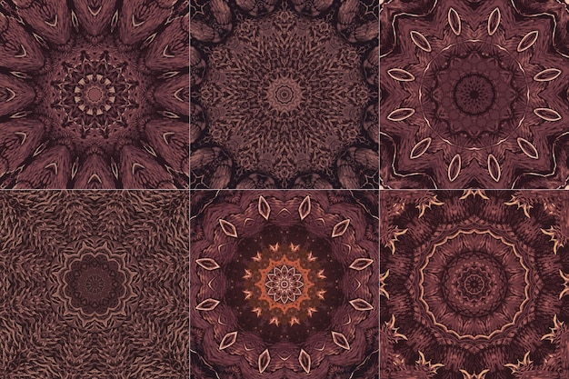 Set van abstracte ingewikkelde symmetrische bloemen ornament fantastische fractal mandala psychedelische