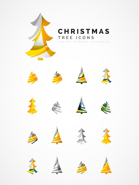 Set van abstracte kerstboom pictogrammen bedrijfslogo concepten schoon modern glanzend ontwerp