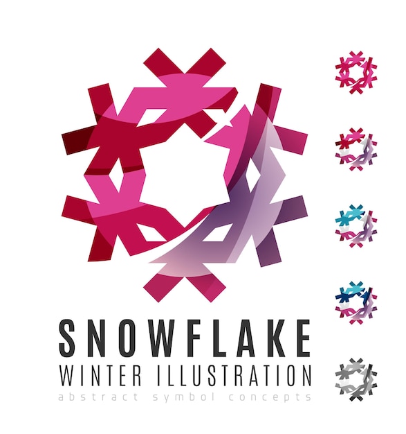 Set van abstracte kleurrijke sneeuwvlok logo pictogrammen winter concepten schoon modern geometrisch ontwerp