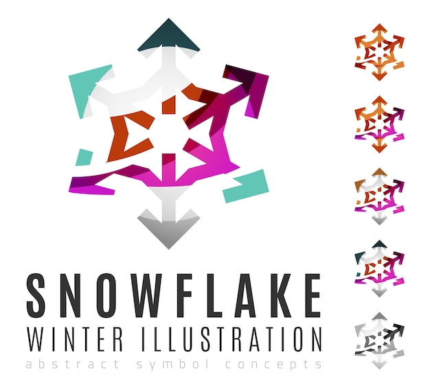 Set van abstracte kleurrijke sneeuwvlok logo pictogrammen winter concepten schoon modern geometrisch ontwerp