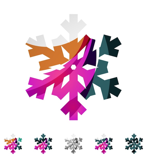 Set van abstracte kleurrijke sneeuwvlok logo pictogrammen winter concepten schoon modern geometrisch ontwerp