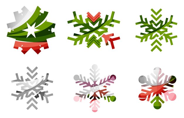 Vector set van abstracte kleurrijke sneeuwvlok logo pictogrammen winter concepten schoon modern geometrisch ontwerp