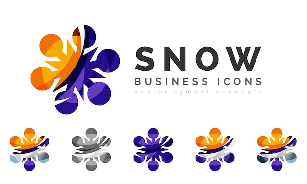 Set van abstracte kleurrijke sneeuwvlok logo pictogrammen winter concepten schoon modern geometrisch ontwerp