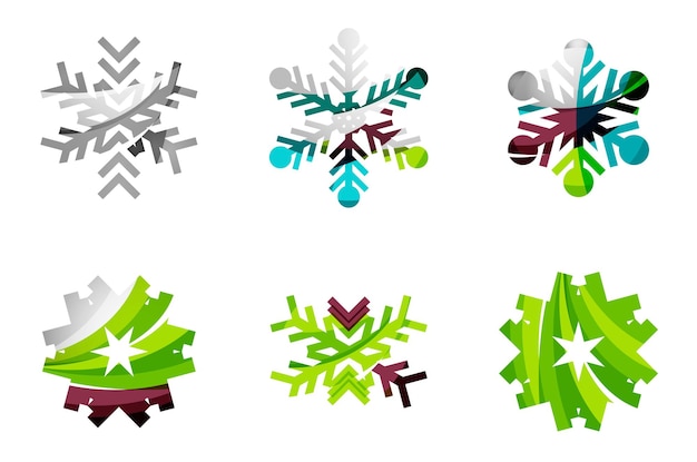 Set van abstracte kleurrijke sneeuwvlok logo pictogrammen winter concepten schoon modern geometrisch ontwerp