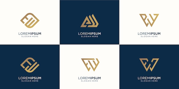Set van abstracte letter e en letter w combinatie. symbool voor zaken, inspiratie, technologie, luxe. ontwerpsjabloon premium vector