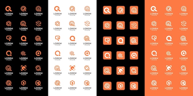 Vector set van abstracte letter q met oranje stijl iconen voor alle bedrijven