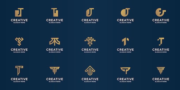 Set van abstracte letter T ontwerpsjabloon. goud, luxe, vectorpremie.