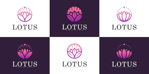 Set van abstracte lotusbloem logo ontwerpsjabloon Premium Vector