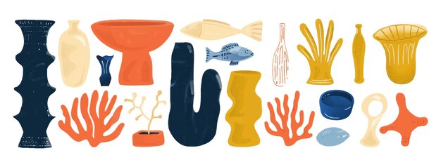 Set van abstracte organische vormen met de hand getekende doodle art vector blob