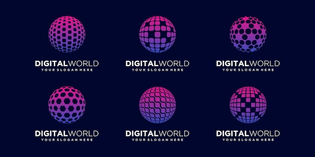 Set van abstracte planeet digitale Logo vector ontwerpsjabloon.