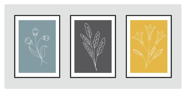 Vector set van abstracte posters met verschillende bladeren en bloemen hand getrokken doodle vector