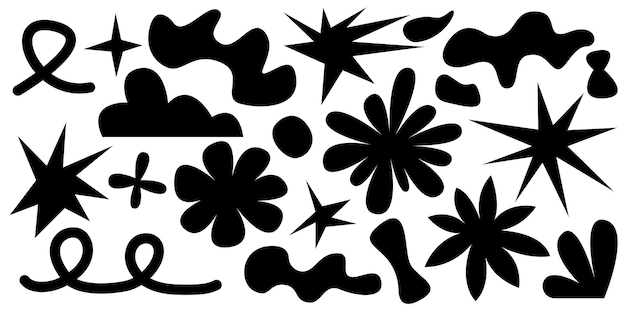 Vector set van abstracte retro vormen vector sticker pack collectie van hedendaagse vormen grappige bloembellen ster loop in trendy 70s 90s groovy cartoon stijl