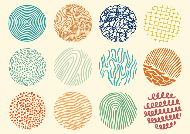 Set van abstracte ronde of met de hand getekende doodle Shapes Pattern Vector