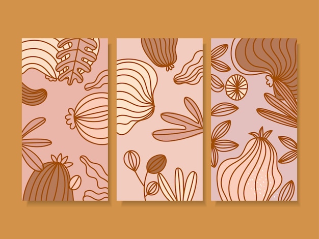 Set van abstracte tropische bloemen bloemen en bladeren vector illustratie ontwerp