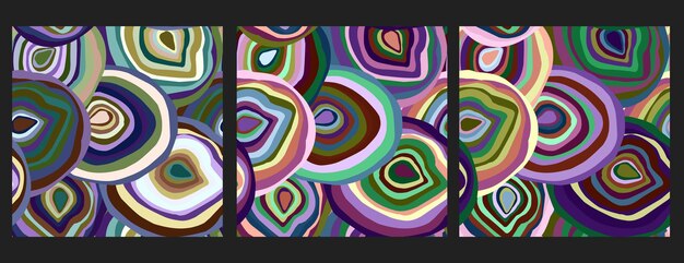 Set van abstracte vector naadloze kleurpatronen Spot drop ovaal segment gelaagde textuur Gek psychedelisch ontwerp Voor print ontwerp stof behang papier etc