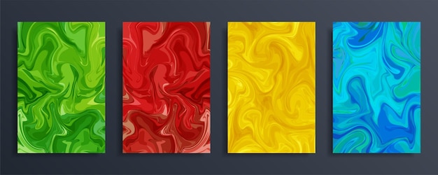 Set van abstracte vloeiende kleur achtergrond Vloeibaar dynamisch behang in vlakke stijl